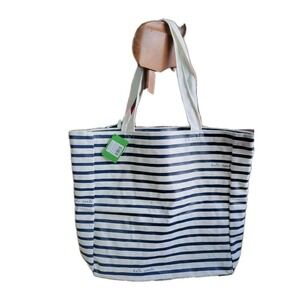 Kate Spade Tote Bag Womens OS Navy White New Striped Canvas Beach Bag 221141